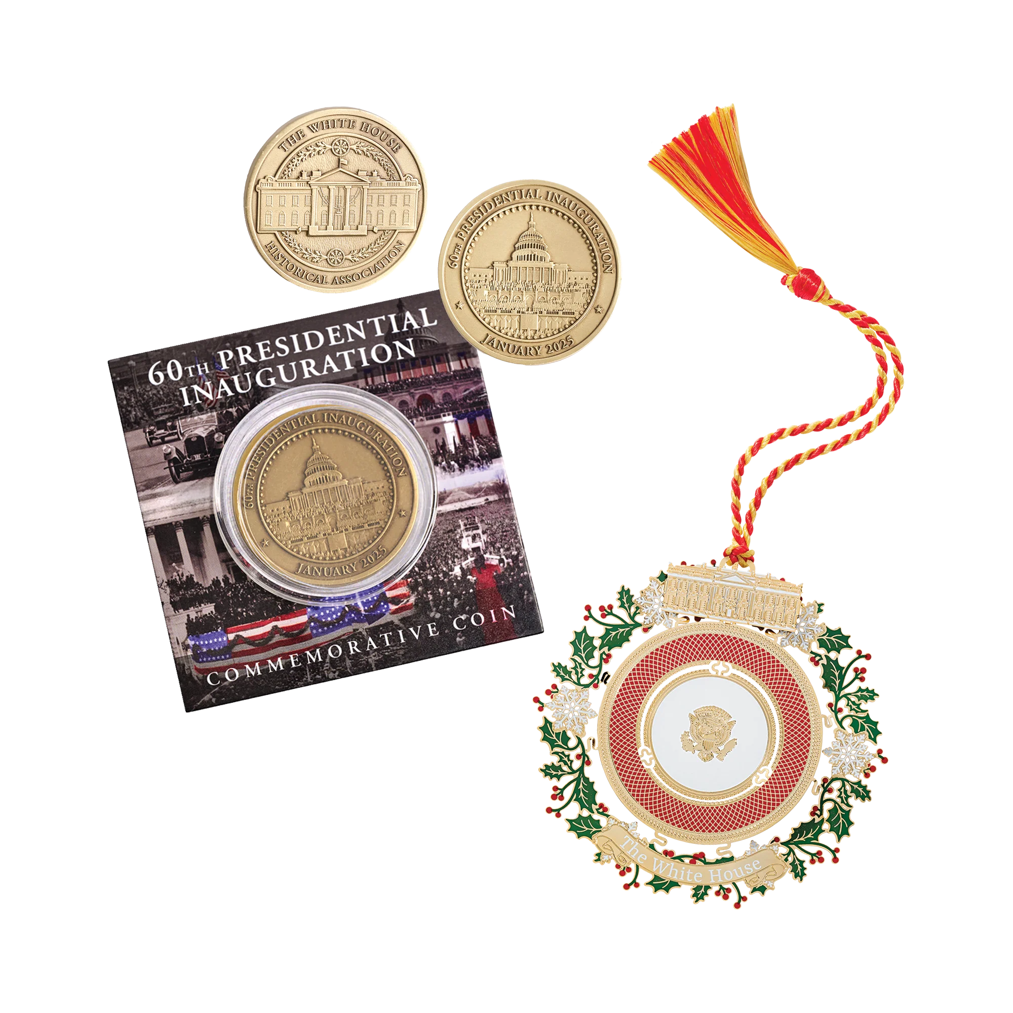 Official 2025 White House Christmas Ornament with 60th Inauguration Commemorative Coin