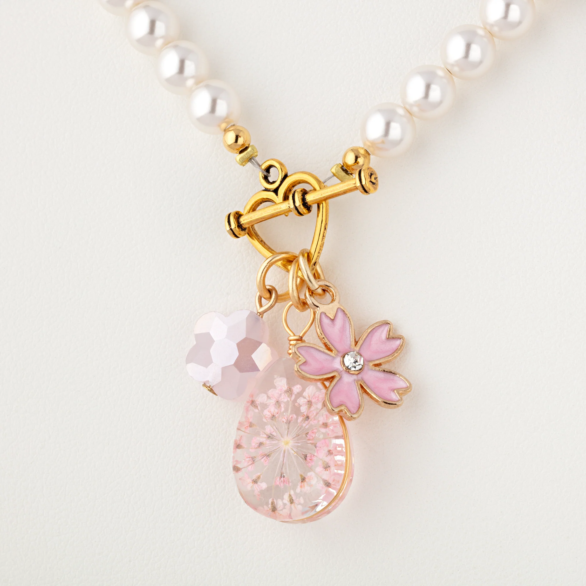 Cherry Blossom Toggle Necklace with Charms