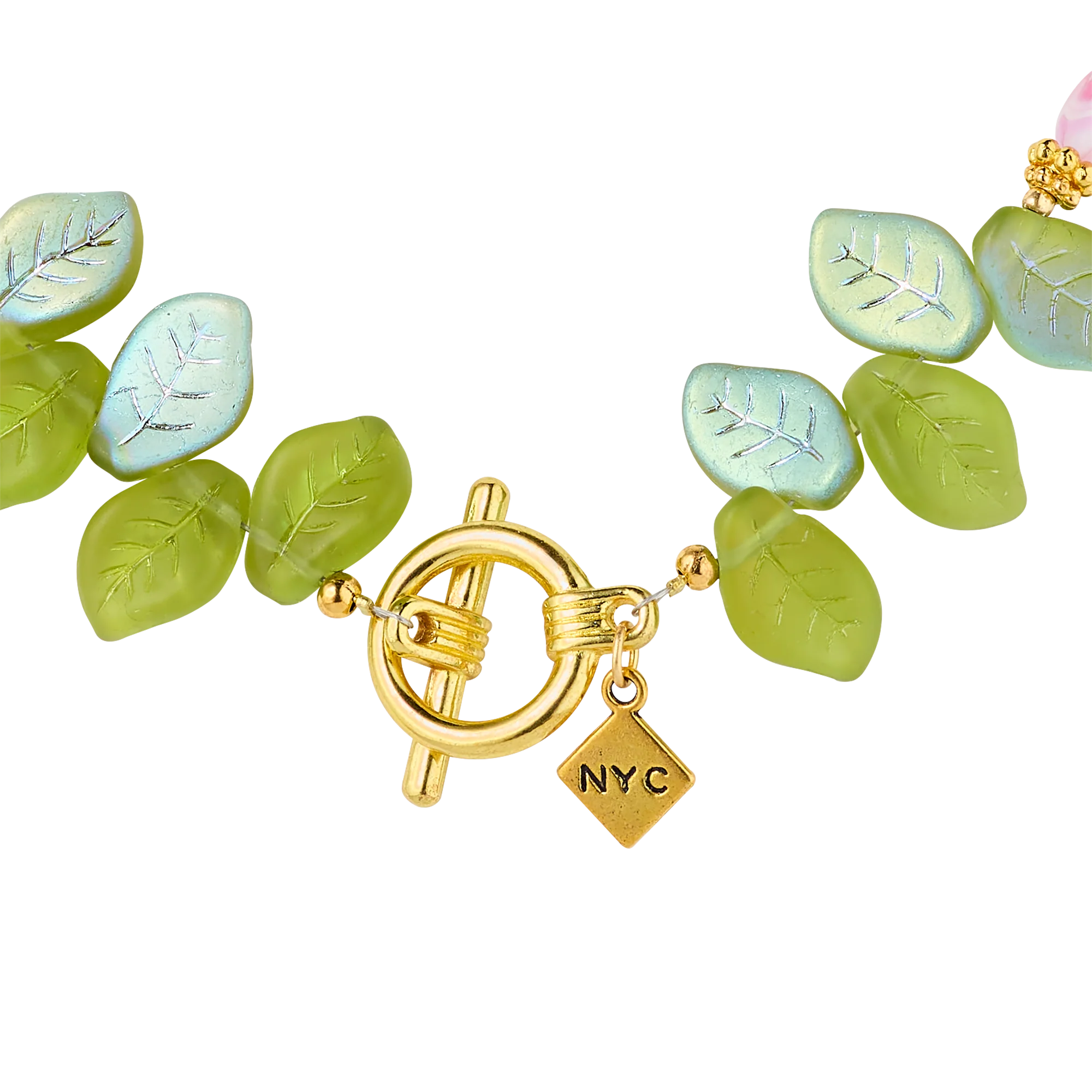 Cherry Blossom Necklace with Glass Leaves and Hand Painted Tensha Bead - Image 3