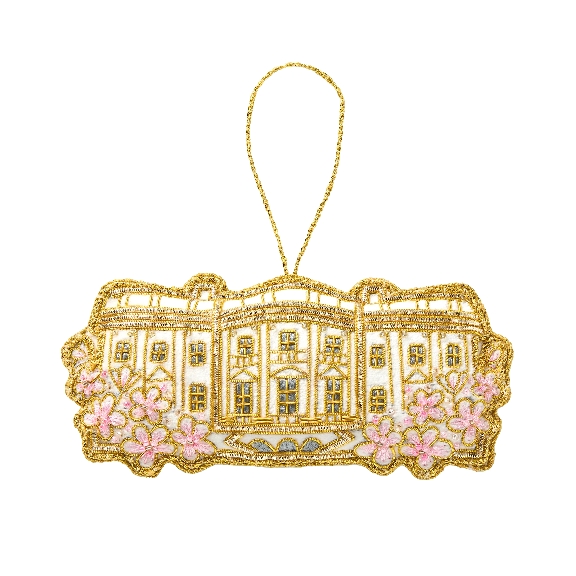 Cherry Blossom White House Embroidered Ornament