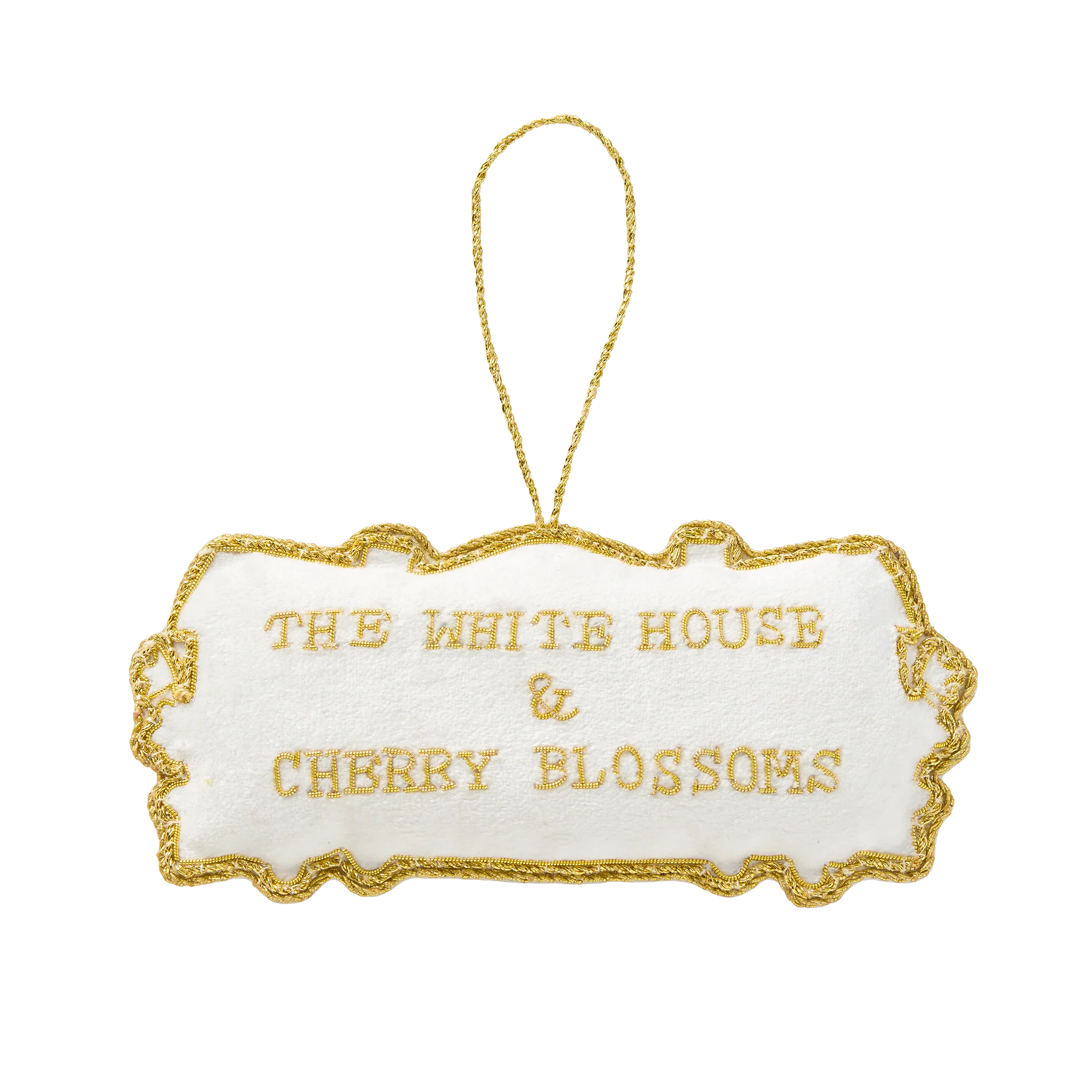 Cherry Blossom White House Embroidered Ornament - Image 2