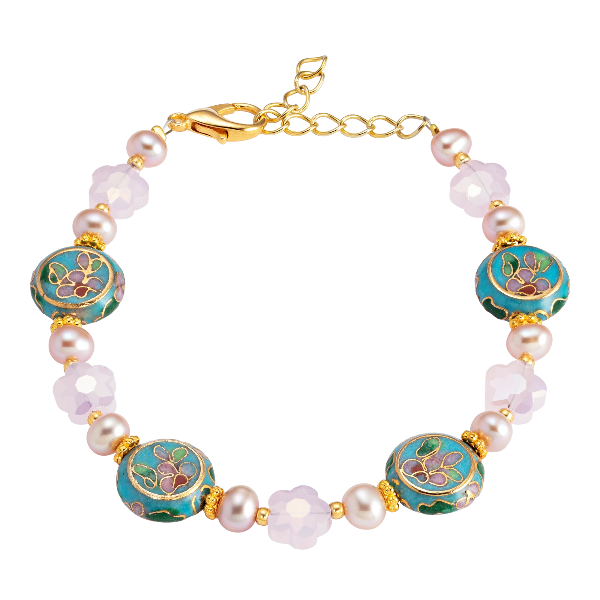Cloisonné Cherry Blossom and Pearl Bracelet