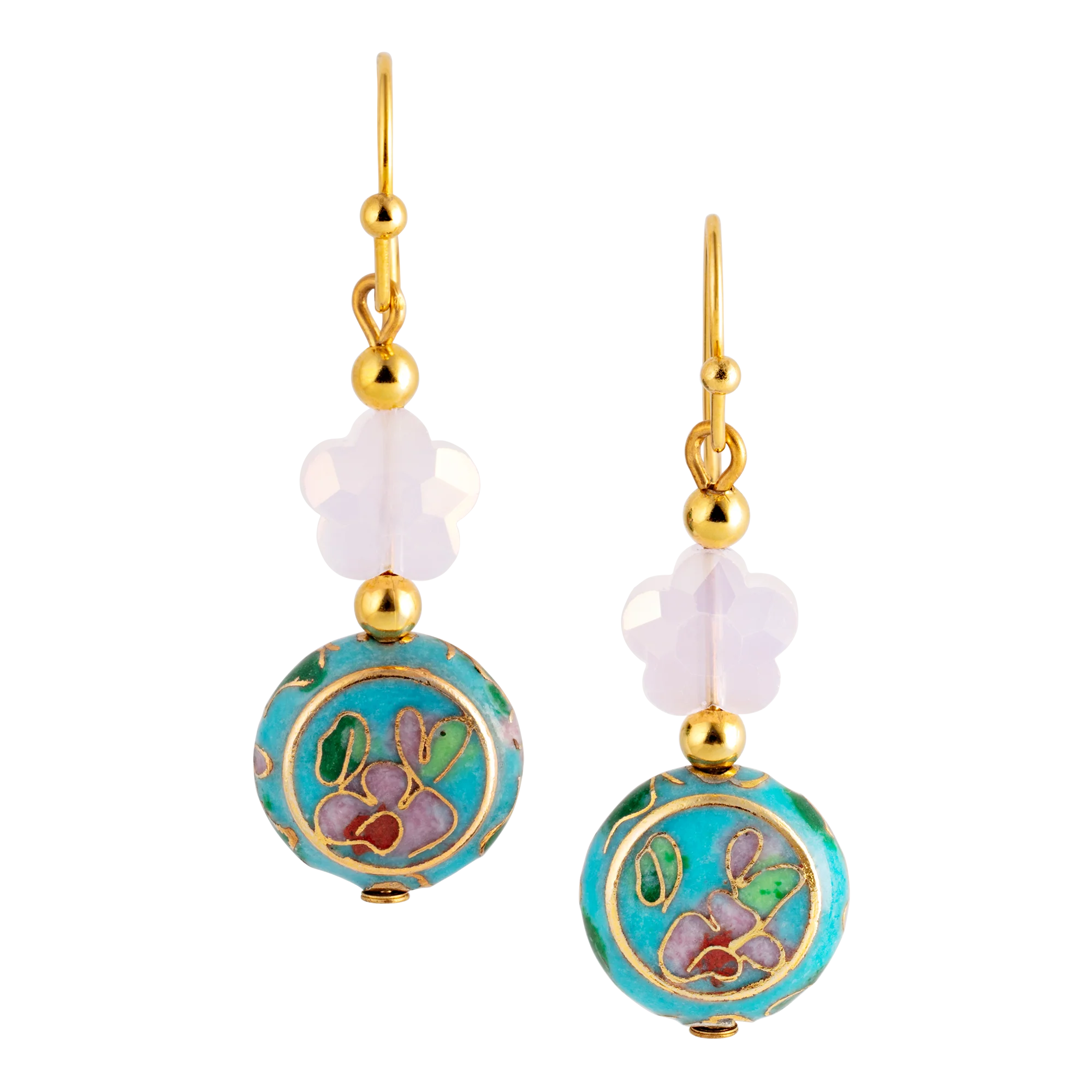 Cloisonné Cherry Blossom and Pearl Drop Earrings