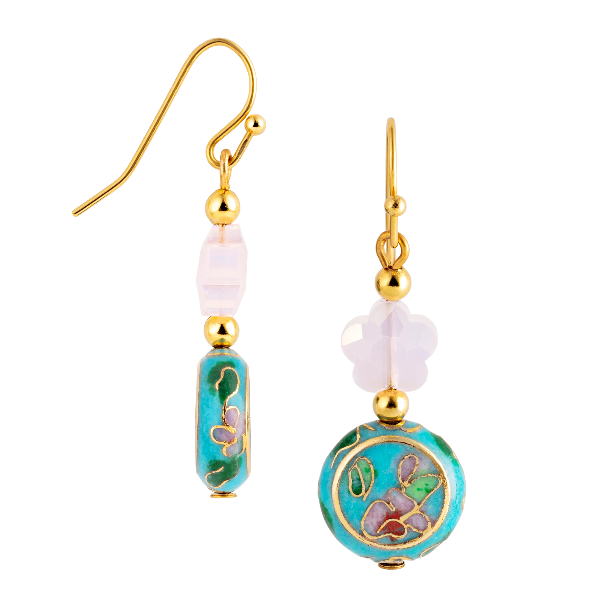 Cloisonné Cherry Blossom and Pearl Drop Earrings - Image 2