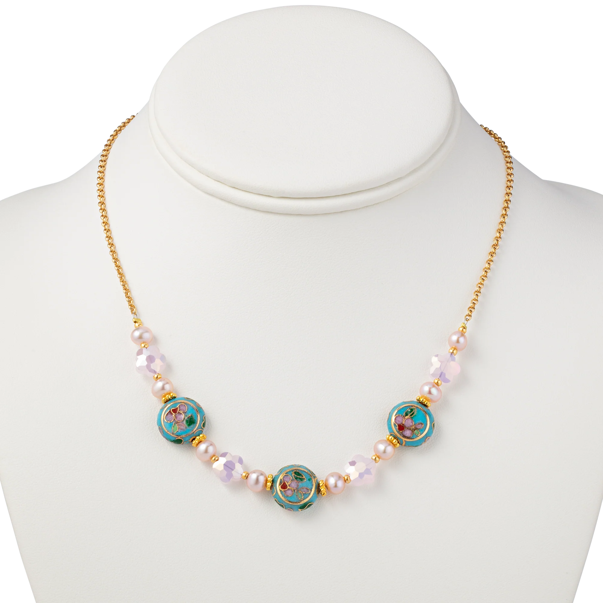 Cloisonné Cherry Blossom and Pearl Necklace