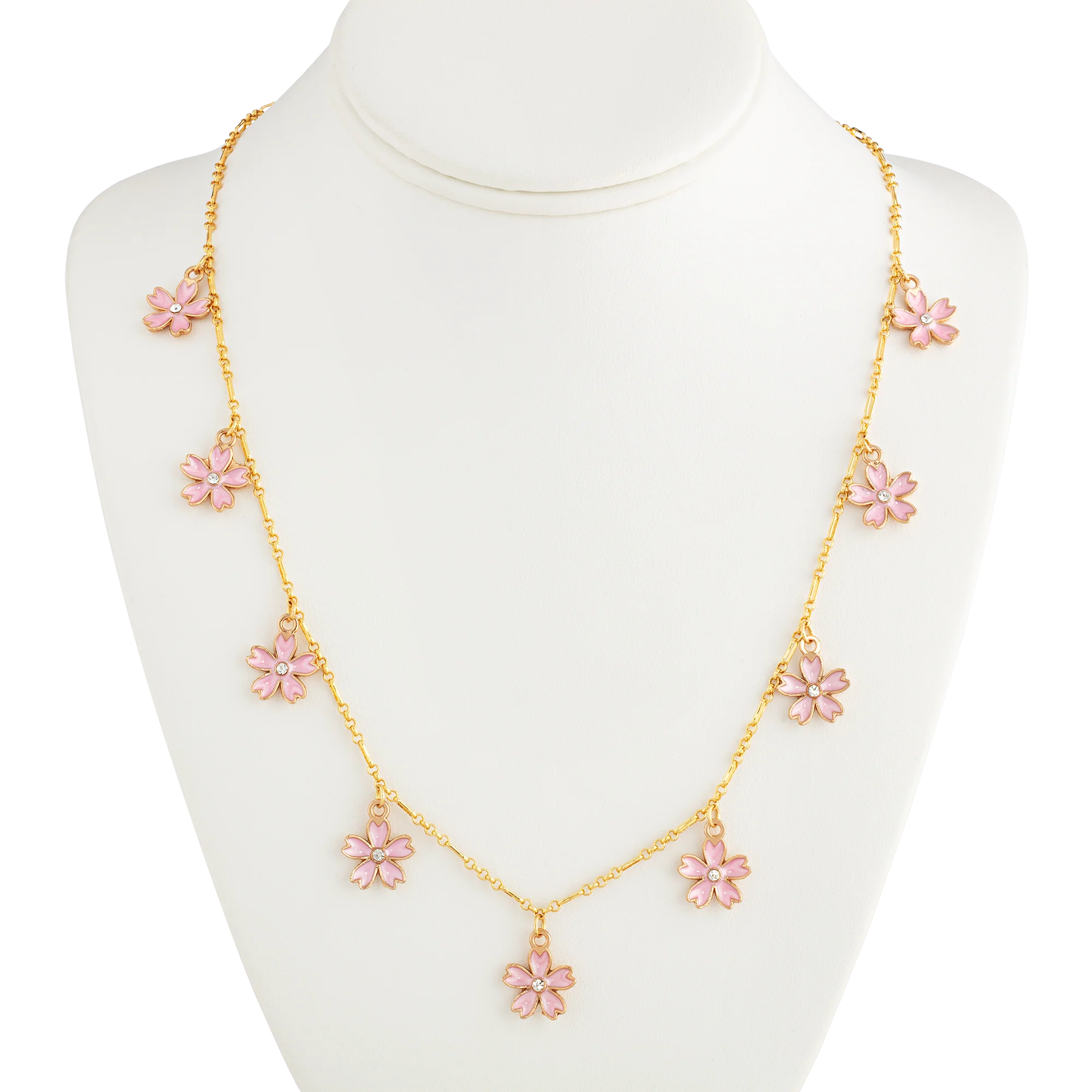 Enameled Cherry Blossom Charm Necklace