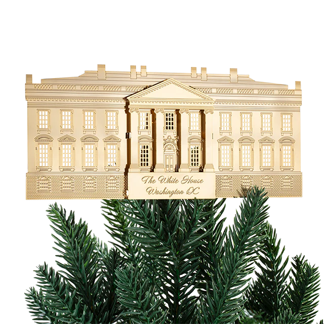 Etched Brass White House Tree Topper with 24K Gold - Image 2