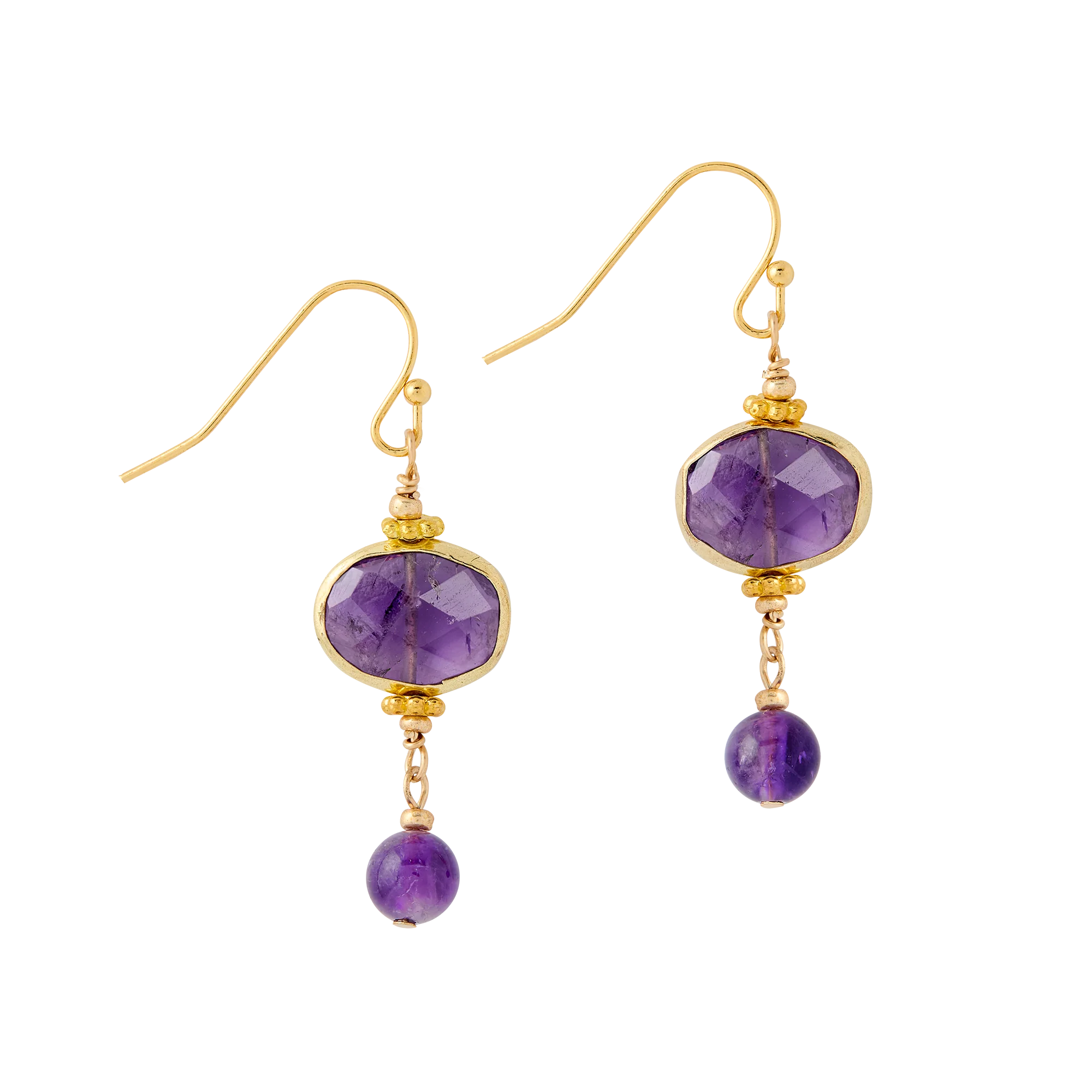 Lincoln Presidential China Inspired Faceted Amethyst Drop Earrings with Gold Accent