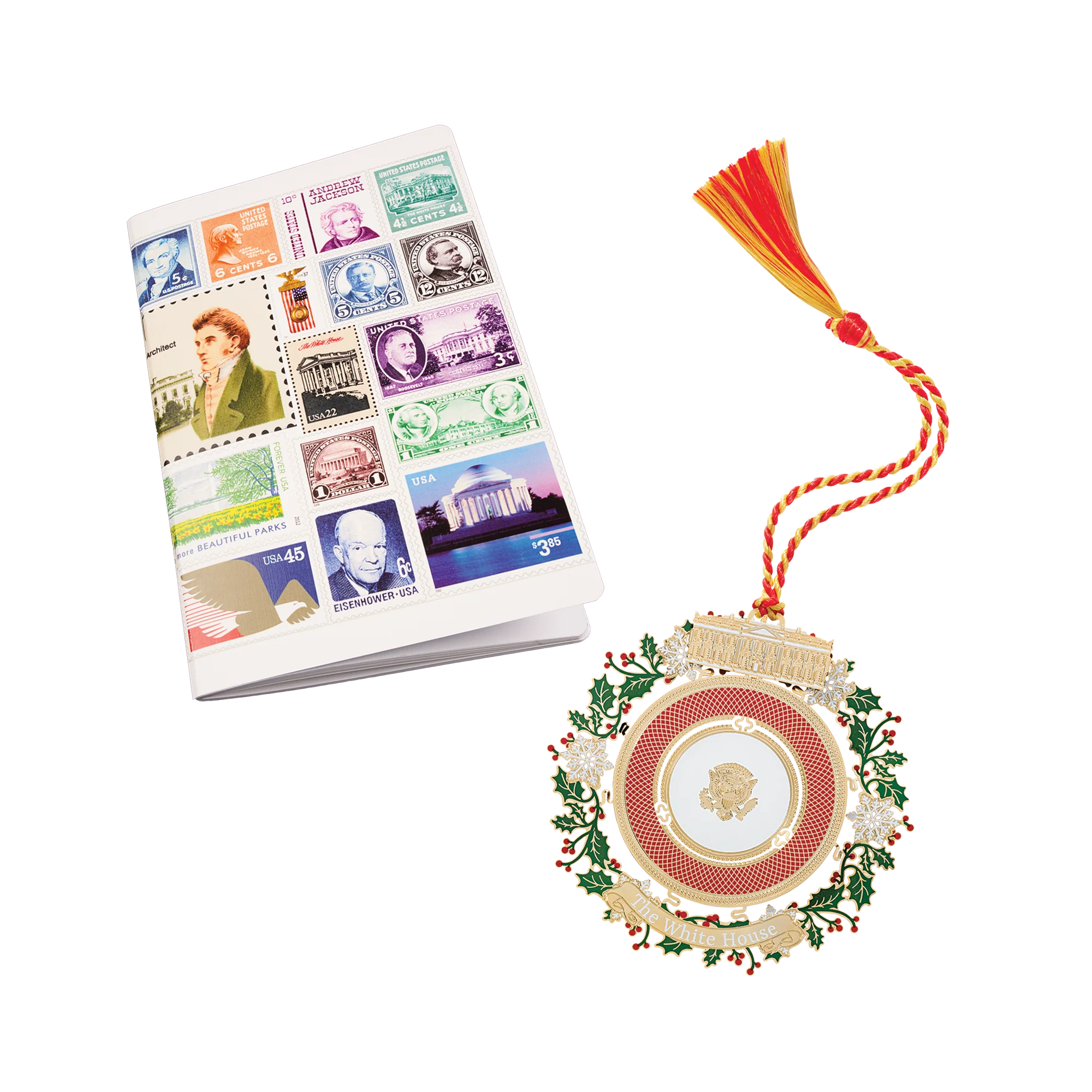Official 2025 White House Christmas Ornament with USPS Presidential Collage Notebook