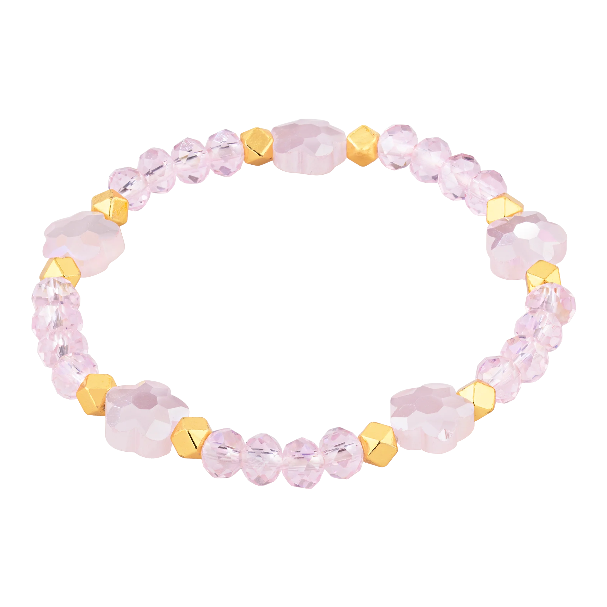 Cherry Blossom Pink Crystal Stretch Bracelet with Floral Beads