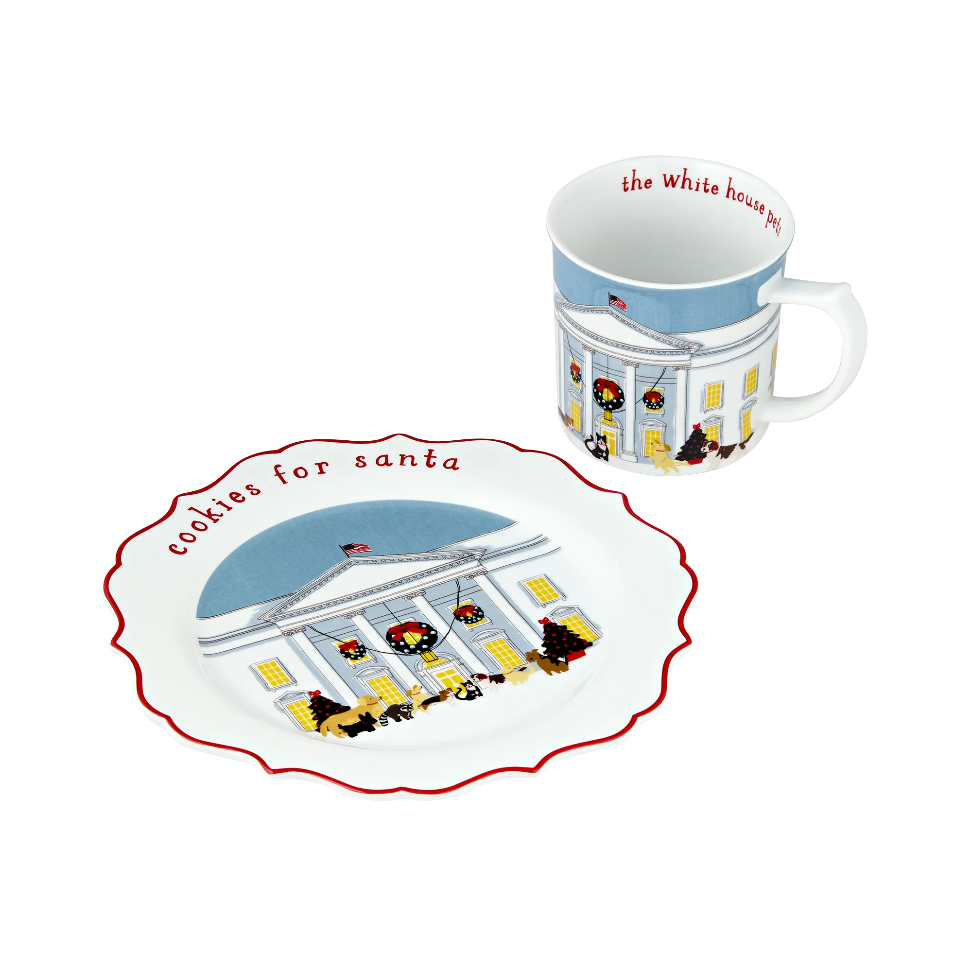 Presidential Pets Porcelain Holiday Cocoa Mug and Plate Set