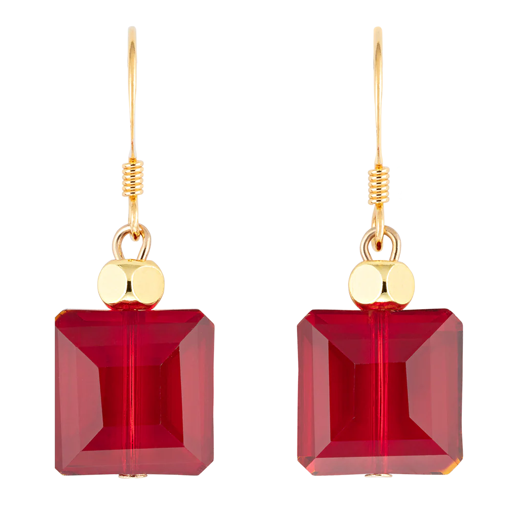 Radiant Red Room Square Crystal Drop Earring