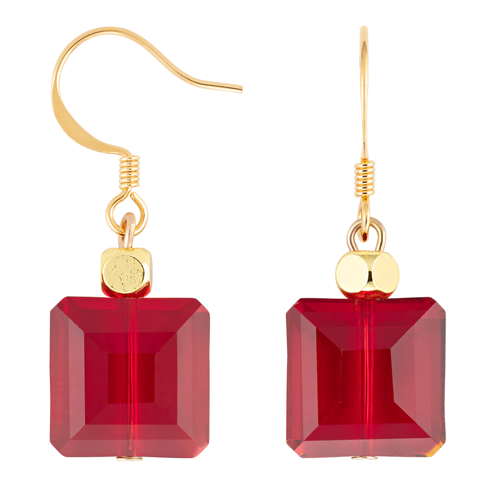 Radiant Red Room Square Crystal Drop Earring - Image 2