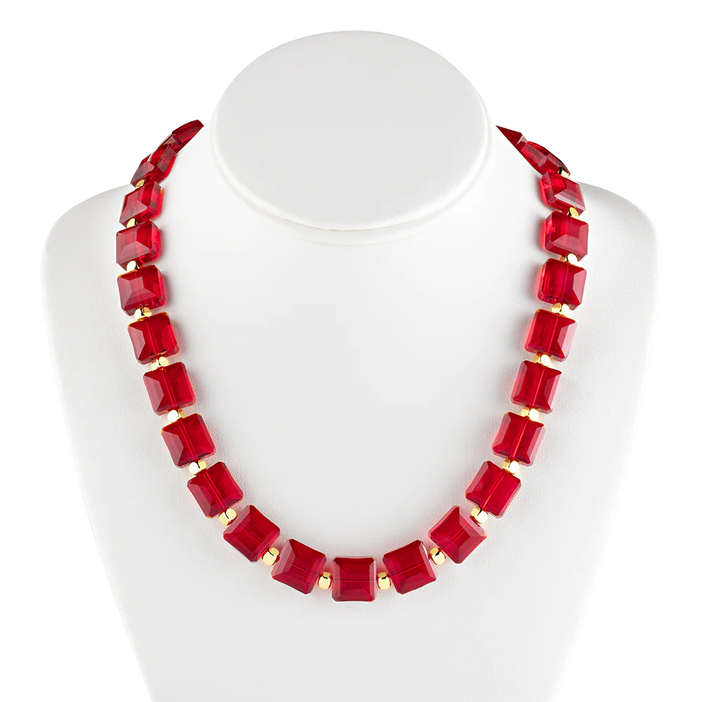 Radiant Red Room Square Crystal Necklace