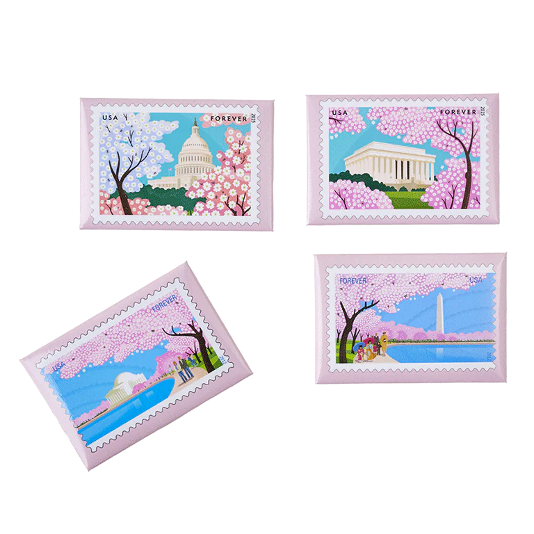 USPS Cherry Blossom Stamps - 4 Piece Magnet Set