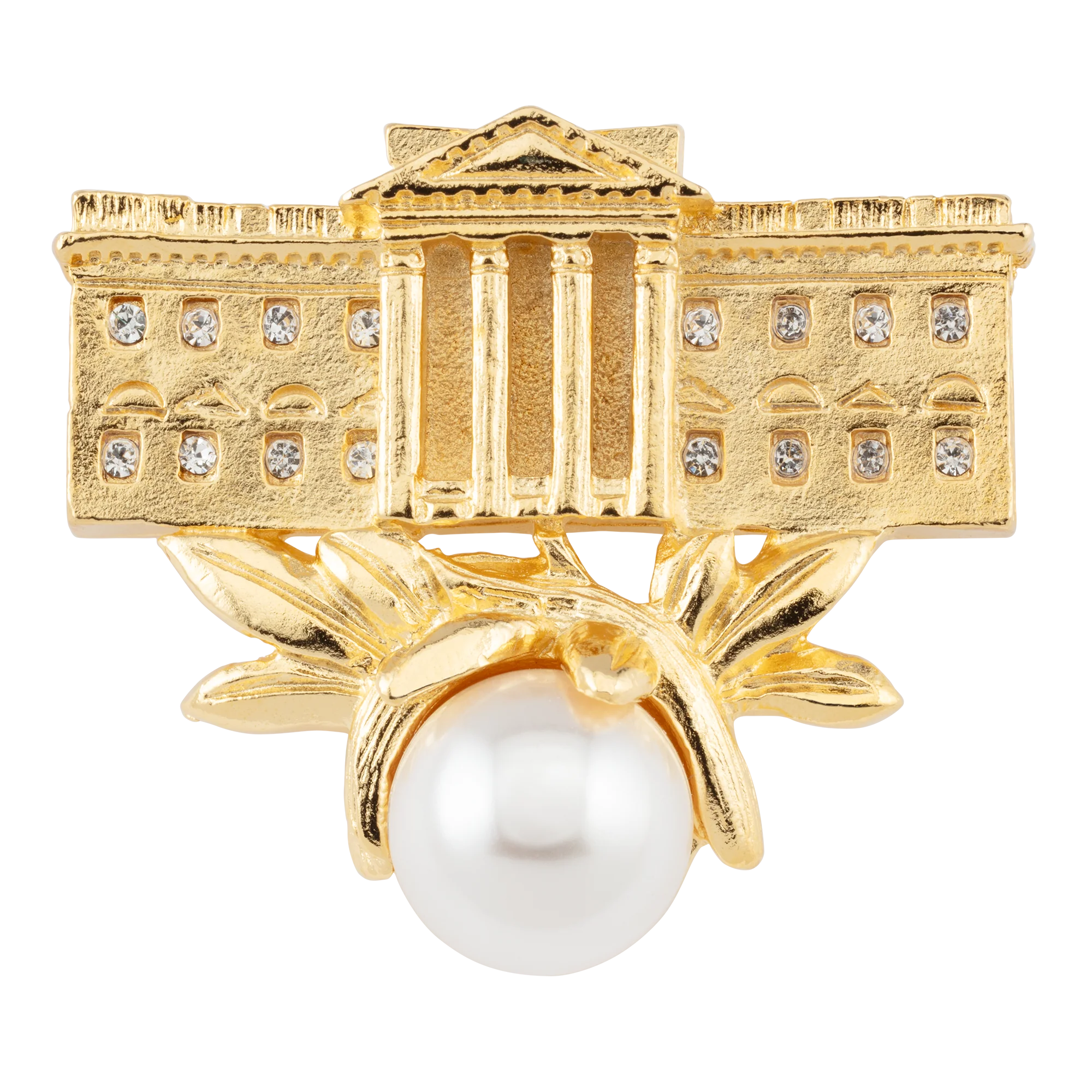 White House Brooch with Pearl and Crystal Accent